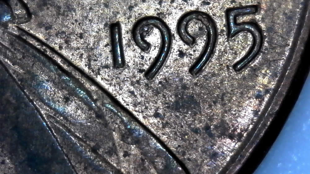 1995-P-Lincoln-Cent-With-Pre-Die-Chips-Forming-Found-In-Cust-Wrapped-Roll